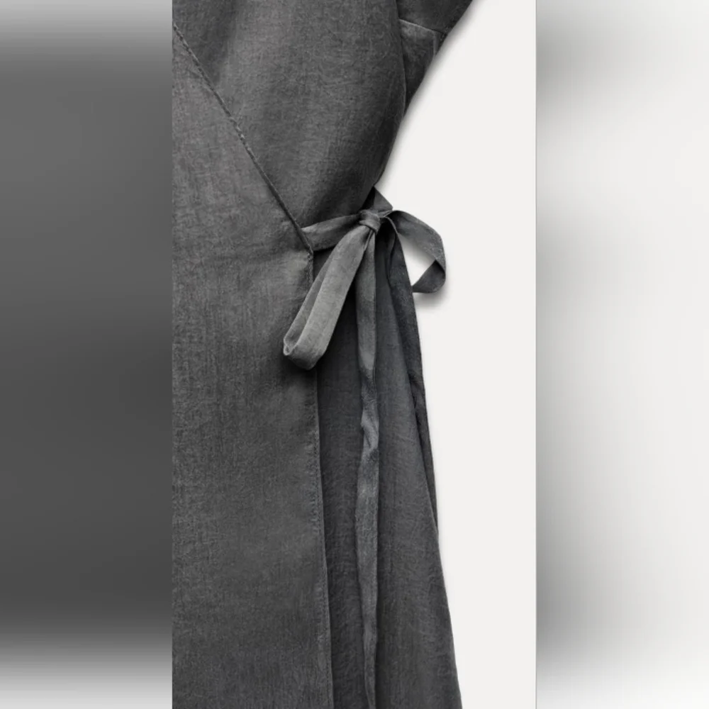 Zara Zw Collection Wrap Business Casual Midi Gray Lighweight Dress_4